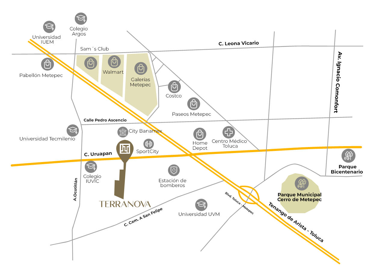 Mapa de ubicación de Terranova High Living Metepec